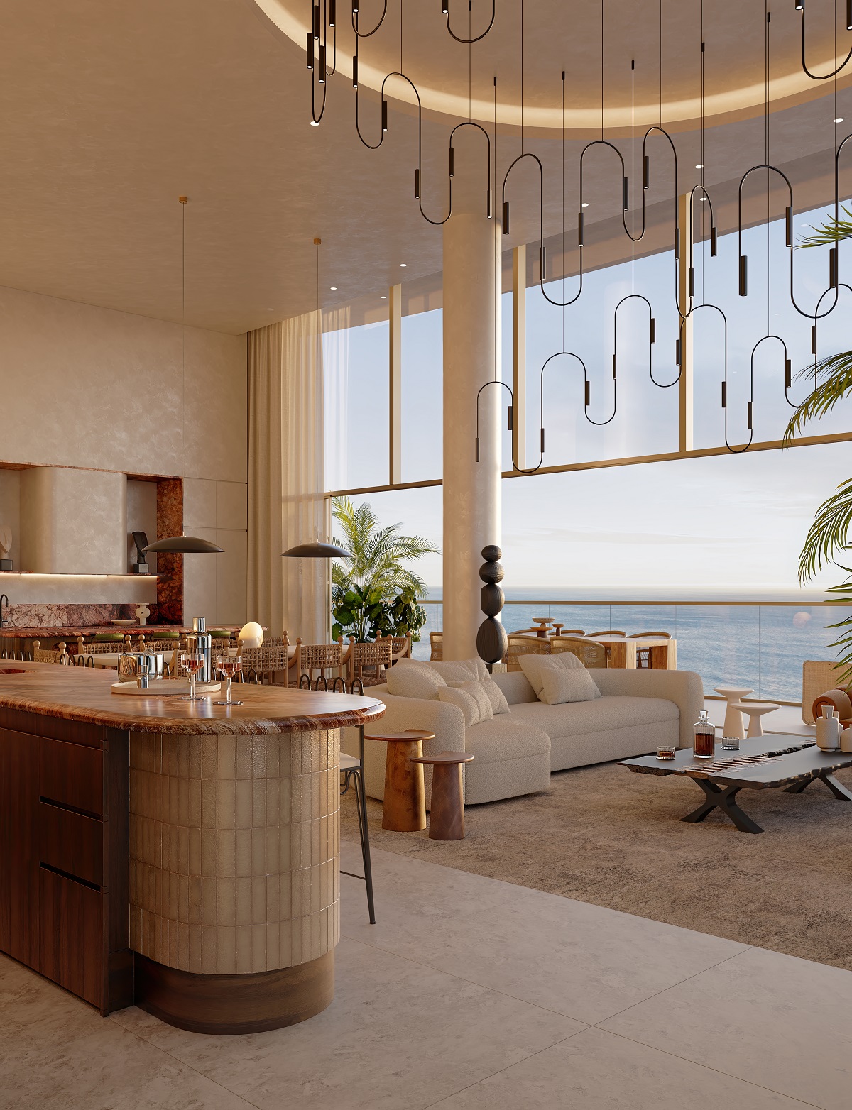 bar and seating with sea view in Mondrian Gold coast Sky House