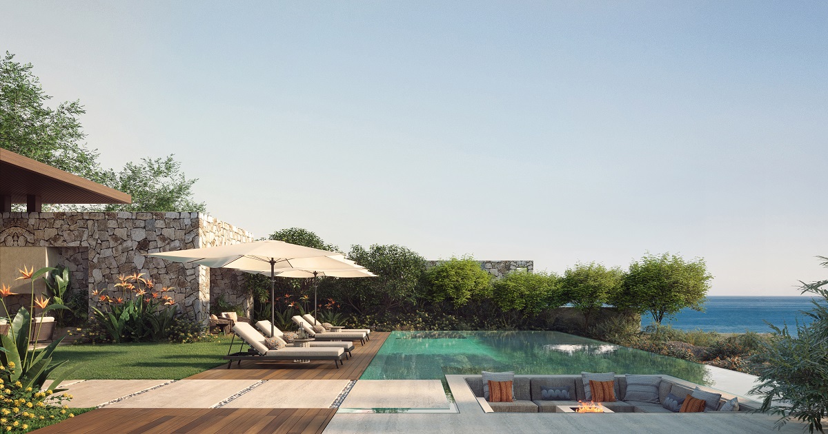 terrace, swimming pool and parasol with ocean view at Los Cabos