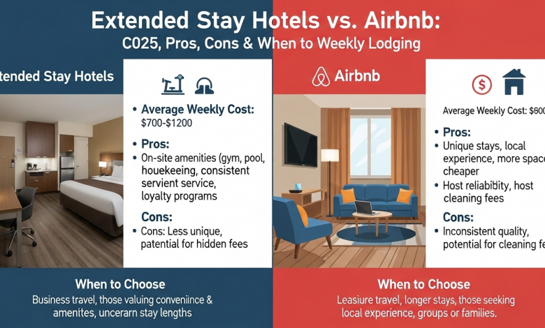 Extended Stay Hotels vs. Airbnb: 2025 Comparison for Weekly Lodging – Costs, Pros, Cons & When to Choose Each Extended Stay Hotels vs. Airbnb: 2025 Comparison for Weekly Lodging – Costs, Pros, Cons & When to Choose Each